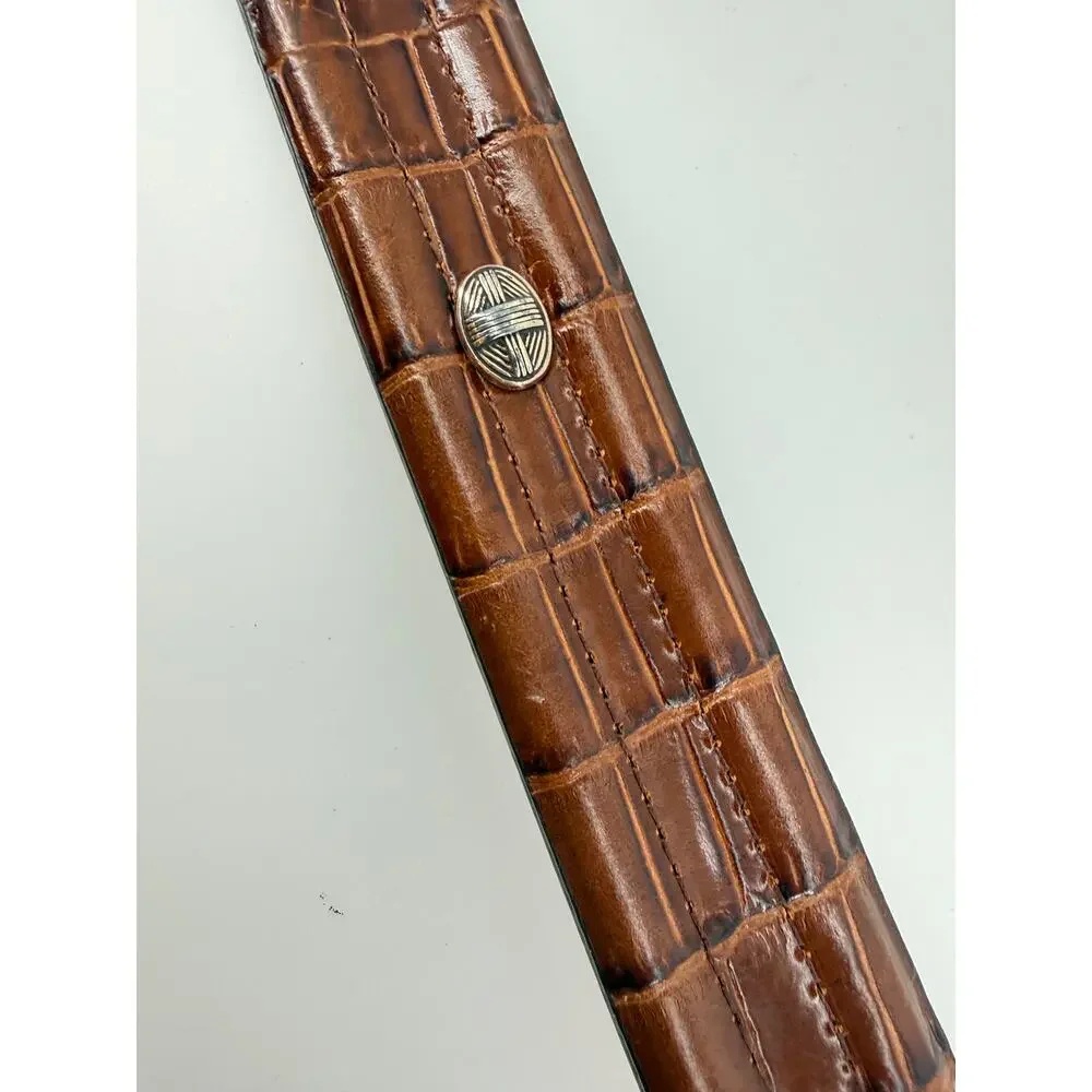 Brighton Onyx Croc Embossed Leather Belt Western Silver Buckle Brown Size 38